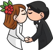 Casamento se beijando casal desenho animado colori clipart vetor