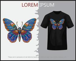 colorida borboleta mandala artes isolado em Preto camiseta. vetor