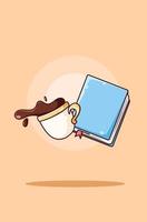 ícone de livro e ilustração dos desenhos animados de café doce vetor