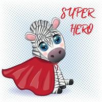 zebra listrada em um casaco vermelho. personagem infantil super herói vetor