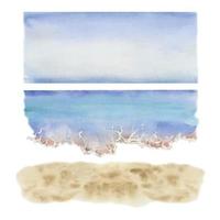 mão desenhado aguarela seascape. água e surfar em a de praia com água e céu panorama. isolado em branco fundo. Projeto parede arte, casamento, imprimir, tecido, cobrir, cartão, turismo, viagem livreto. vetor