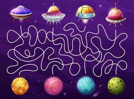 espaço labirinto Labirinto, desenho animado OVNI, galáxia planetas vetor