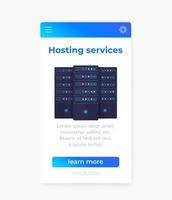 serviços de hospedagem, design de interface do usuário de aplicativos móveis vetor