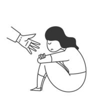 mão desenhado rabisco jovem mulher obtendo Socorro e cura a partir de estresse ilustração vetor