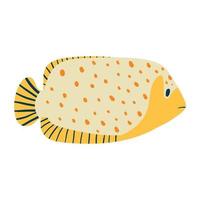 vetor isolado ilustração em branco fundo. desenho animado amarelo peixe com pontos ou manchas. marinho vida com listrado rabo e barbatanas.