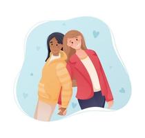 ilustração vetorial, duas amigas ou um casal de lésbicas estão de pé. vetor