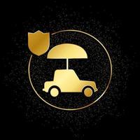 carro, seguro ouro ícone. vetor ilustração do dourado partícula fundo. ouro vetor ícone