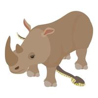 animal Cuidado ícone isométrico vetor. rastejante comum víbora e grande rinoceronte ícone vetor