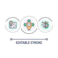 achando rota ciclo conceito ícone. escolhendo direção. determinar localização. estrada sinais. navegação abstrato idéia fino linha ilustração. isolado esboço desenho. editável acidente vascular encefálico vetor