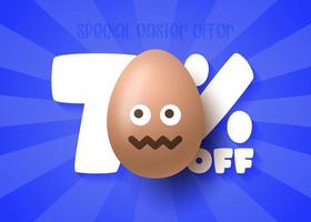 banner de venda de Páscoa feliz. venda de páscoa 70 fora do modelo de banner com ovos de páscoa de sorriso emoji marrom. ilustração vetorial vetor