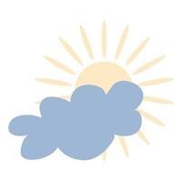 fofa Sol e chuvoso nuvem, luz nuvens. cartão para crianças ou poster para a crianças sala. desenho animado vetor
