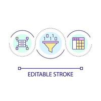 regular dados filtração ciclo conceito ícone. conjunto de dados análise. tecnologia do em formação em processamento abstrato idéia fino linha ilustração. isolado esboço desenho. editável acidente vascular encefálico vetor