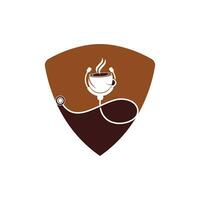 design de logotipo de vetor de café saudável. estetoscópio de médicos com design de logotipo de xícara de café.