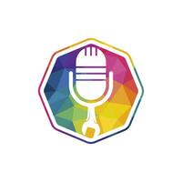 reparar o design do logotipo de vetor de podcast. design de ícone de chave e microfone.