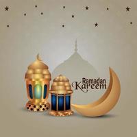 lua dourada com lâmpada criativa do ramadan kareem vetor