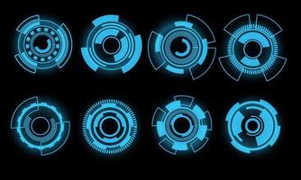 conjunto do hud círculo moderno do utilizador interface elementos Projeto tecnologia cyber azul em Preto futurista vetor