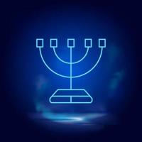 menorah símbolo néon ícone. azul fumaça efeito azul fundo vetor