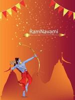 banner ou pôster feliz ram navami com ilustração do senhor rama vetor