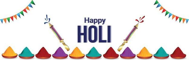 cartão ou pôster do festival indiano feliz holi com pote colorido vetor
