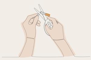 cor ilustração do uma mão corte uma cigarro vetor