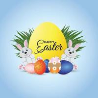 cartão criativo de feliz dia de Páscoa com o coelhinho da Páscoa e o ovo vetor