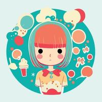 kawaii menina desenho animado estilo vetor ilustração