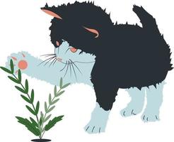 gato dia ilustração, fofa gato tendo Diversão com plantar vetor
