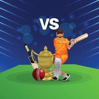partida da liga de críquete com ilustração de jogador de críquete vetor