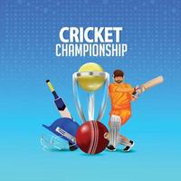 ilustração vetorial de campeonato de críquete com capacete e troféu de críquete vetor