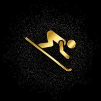 esquiar silhueta ouro, ícone. vetor ilustração do dourado partícula em ouro vetor fundo