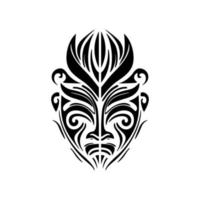 vetor tatuagem do uma polinésio Deus mascarar dentro Preto e branco.