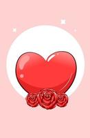 um grande coração com ilustração dos desenhos animados de rosas vetor