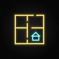 real Estado vetor apartamento, casa, plano. ilustração néon azul, amarelo, vermelho ícone conjunto