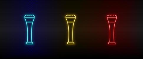 néon ícone conjunto cerveja. conjunto do vermelho, azul, amarelo néon vetor ícone em Sombrio fundo