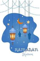 decoração ramadan kareem com ilustração dos desenhos animados de lâmpadas vetor
