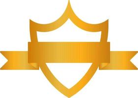 ouro escudo emblema fita ícone. dourado placa silhueta, isolado branco fundo. símbolo do troféu, heráldico prêmio, real segurança, proteger. heráldico rótulo. logotipo decoração vetor
