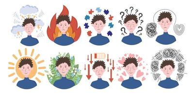 rabisco plano clipart. ilustração sobre mental saúde. todos objetos estão repintado. vetor