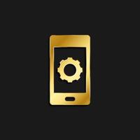 telefone, configurações ouro ícone. vetor ilustração do dourado estilo ícone em Sombrio fundo