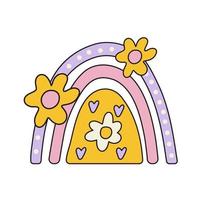 fofa Anos 70 hippie arco Iris e margarida ilustração impressão para crianças e menina t camisa ou adesivos vetor