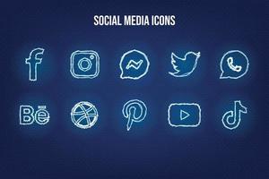 popular social rede logotipo ícones com luz efeito, Facebook, Instagram, tiktok, YouTube, pinterest e etc ícones vetor