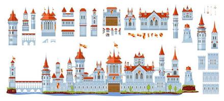 medieval castelo construtor, torres e paredes conjunto vetor
