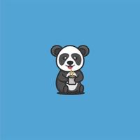 fofa panda sentado bebendo café vetor