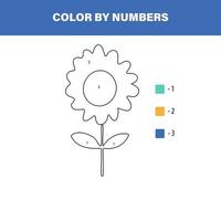 cor flor bonita por número. jogo educacional de matemática para crianças. página para colorir. vetor