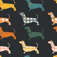 desatado padronizar com colorida dachshunds cachorros em Sombrio fundo vetor