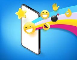 smartphone moderno com arco-íris e emoji diferente. usando o conceito de mídia social vetor