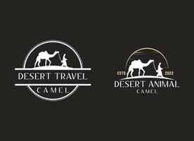 árabe logotipo caravana camelos dentro deserto dunas em bege cor ouro areia debaixo quente Sol dentro círculo ondulado padronizar fundo vetor