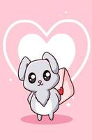 O coelho fofo e feliz do kawaii traz uma ilustração dos desenhos animados da carta do dia dos namorados com um grande amor vetor