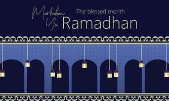 lindo fundos para Ramadã saudações e texto do marhaban sim Ramadhan vetor