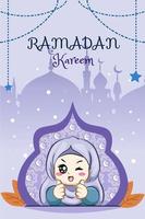 menina muçulmana no ramadan kareem cartoon ilustração vetor