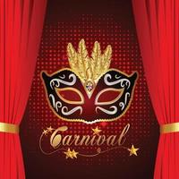 cartão de carnaval com máscara vermelha e dourada vetor